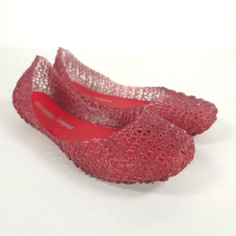 Mini Melissa Campana Papel Girls Glitter Red Slip On‎ Ballet Flats NWB Size 3
